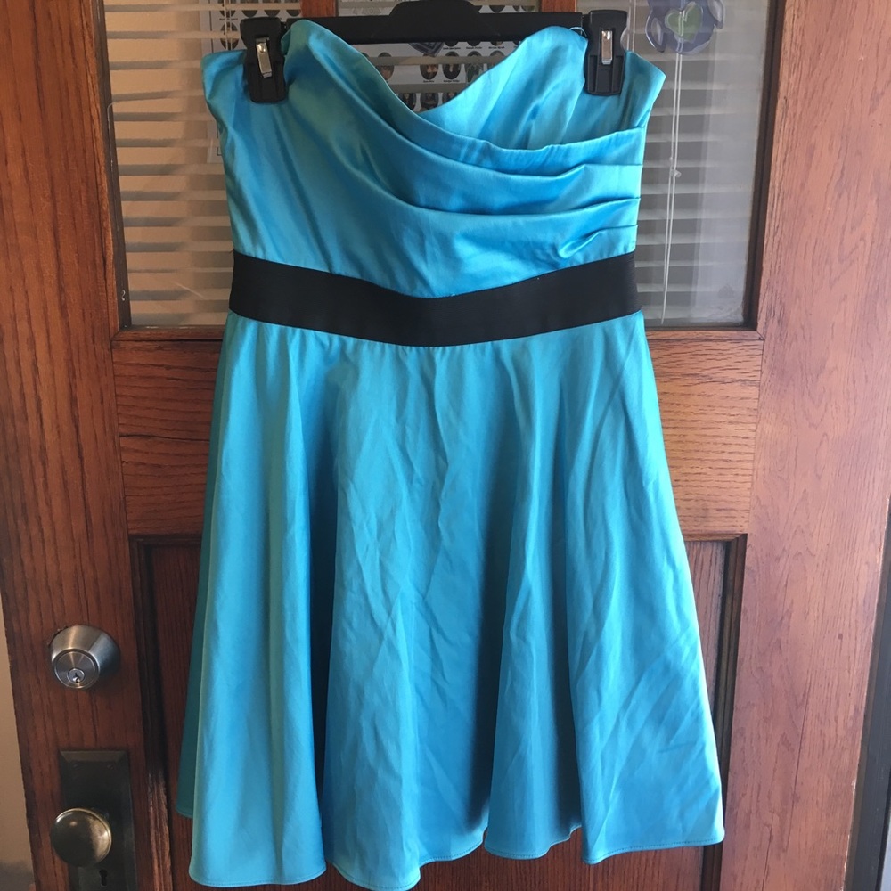 Blue Strapless Sweetheart Full Skirt Mini Dress